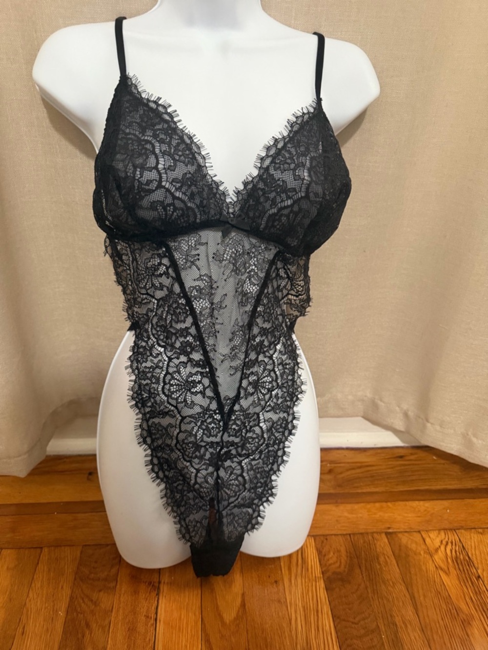 Victoria's Secret Black Sheer Lace Teddy Bodysuit